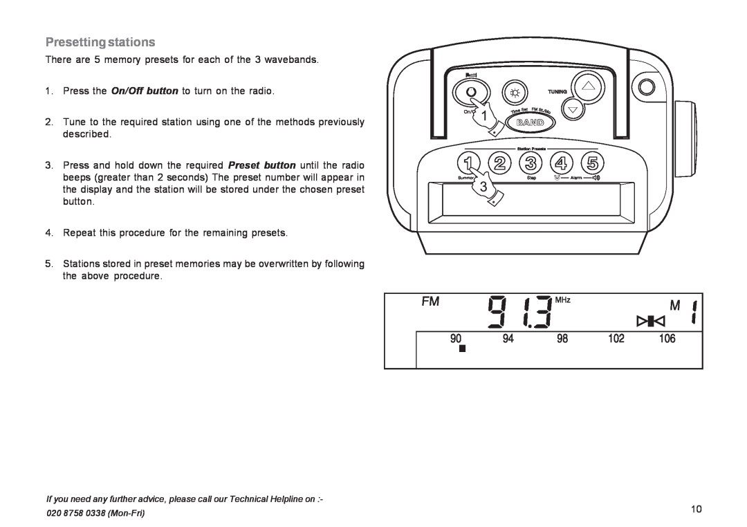 Roberts Radio R9943 manual Presetting stations 
