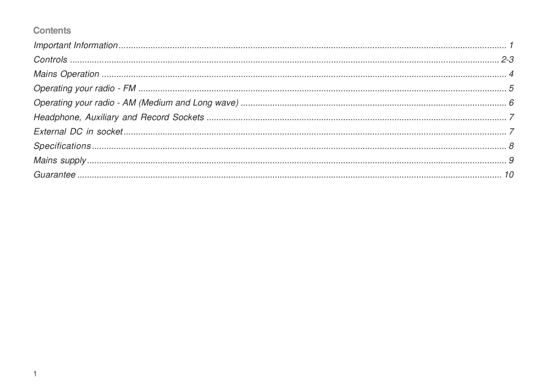 Roberts Radio R9944 manual Contents 