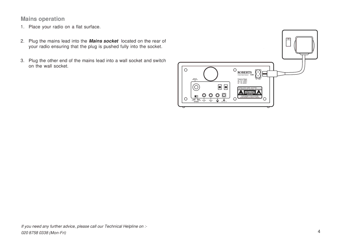 Roberts Radio R9944 manual Mains operation 