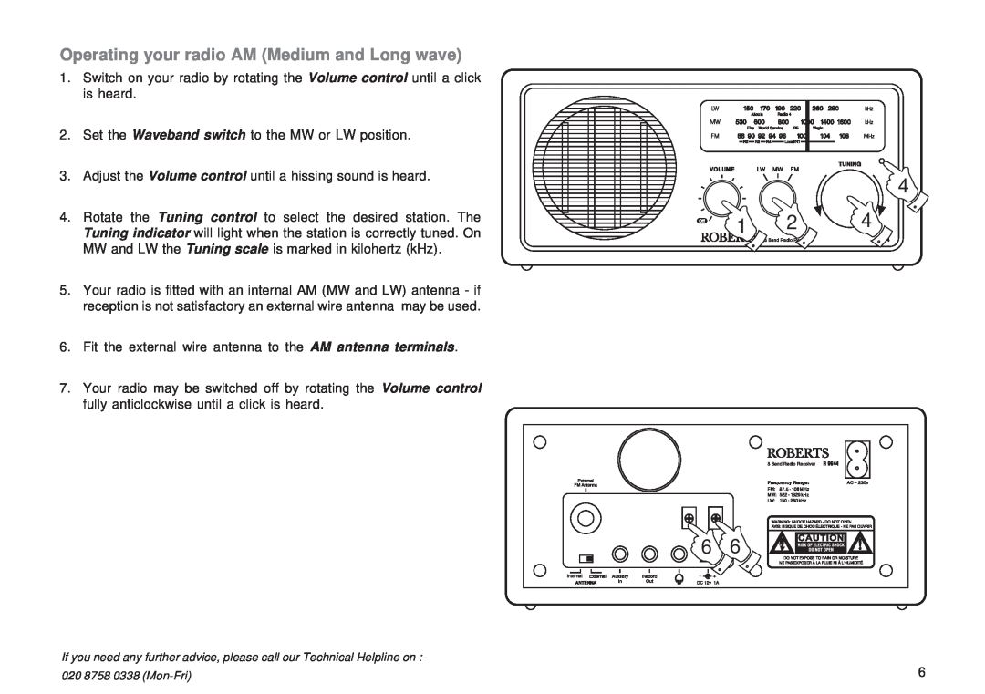 Roberts Radio R9944 manual Operating your radio AM Medium and Long wave 
