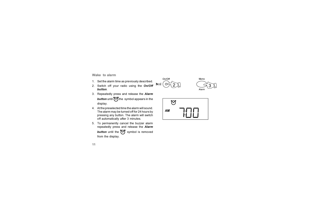 Roberts Radio R9947 manual Wake to alarm, Switch off your radio using the On/Off button 