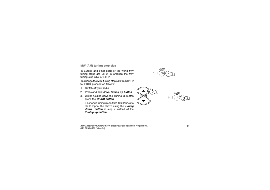 Roberts Radio R9947 manual MW AM tuning step size 