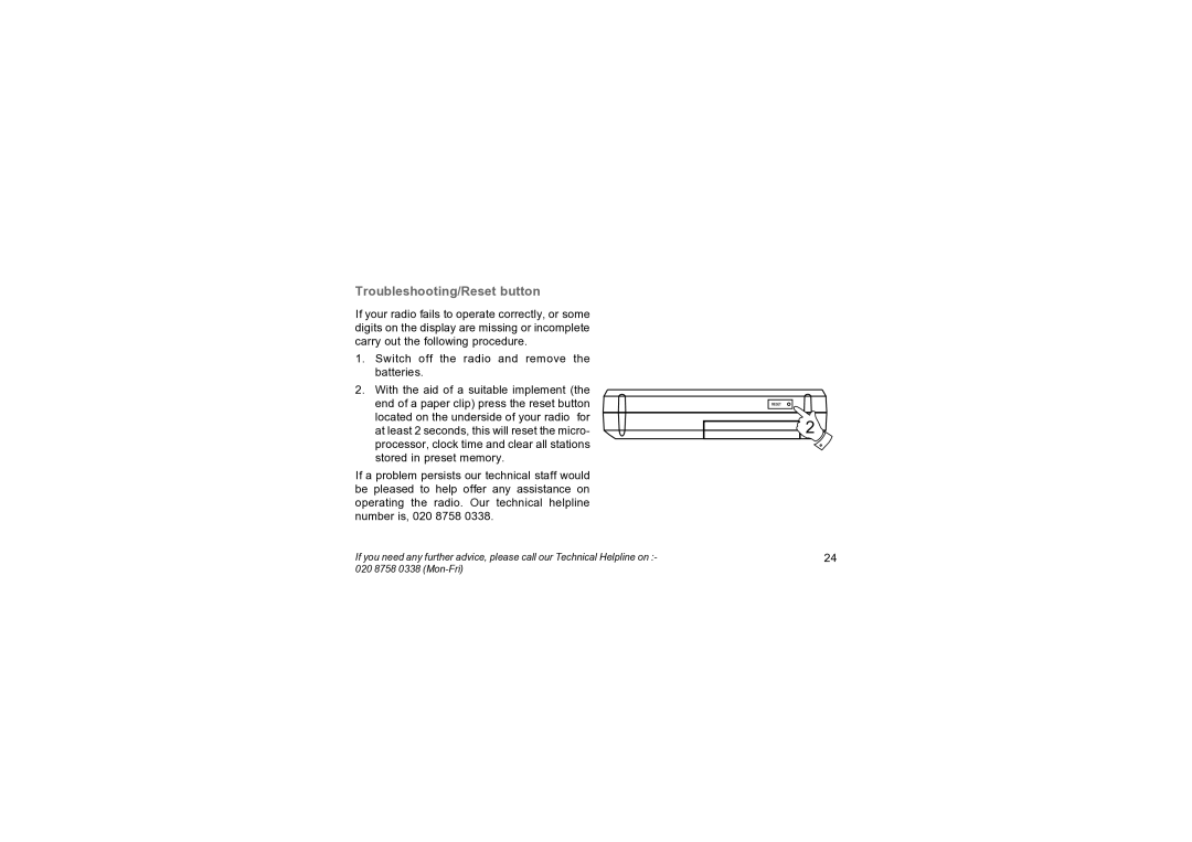 Roberts Radio R9947 manual Troubleshooting/Reset button 