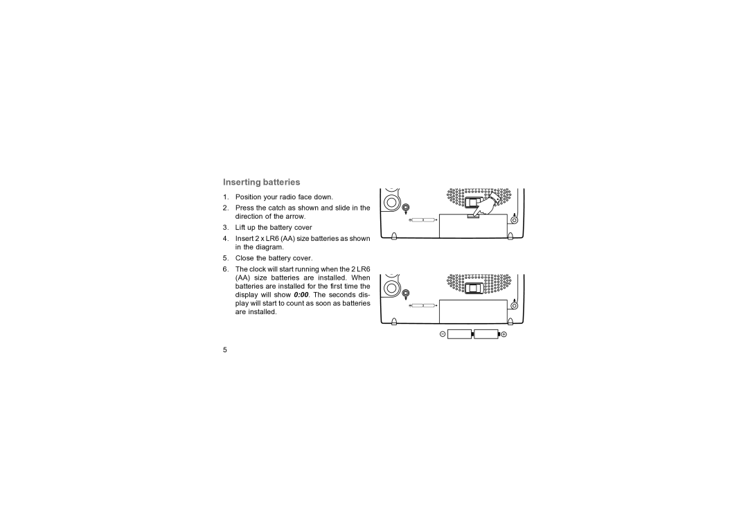 Roberts Radio R9947 manual Inserting batteries 