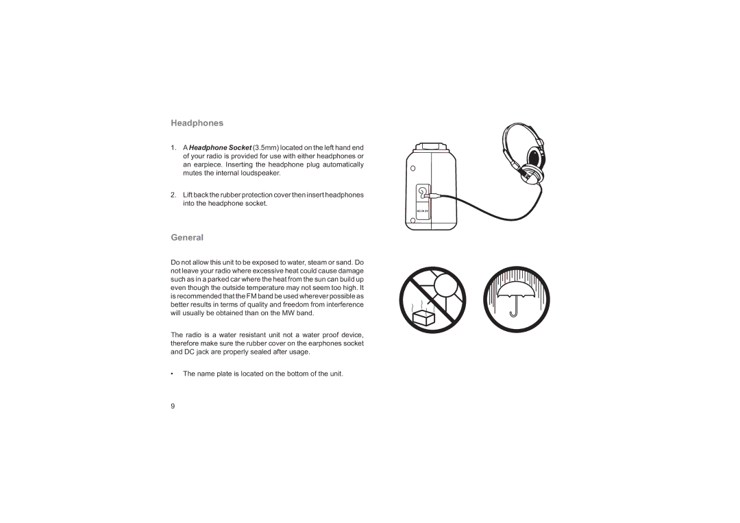 Roberts Radio R9957 manual Headphones, General 