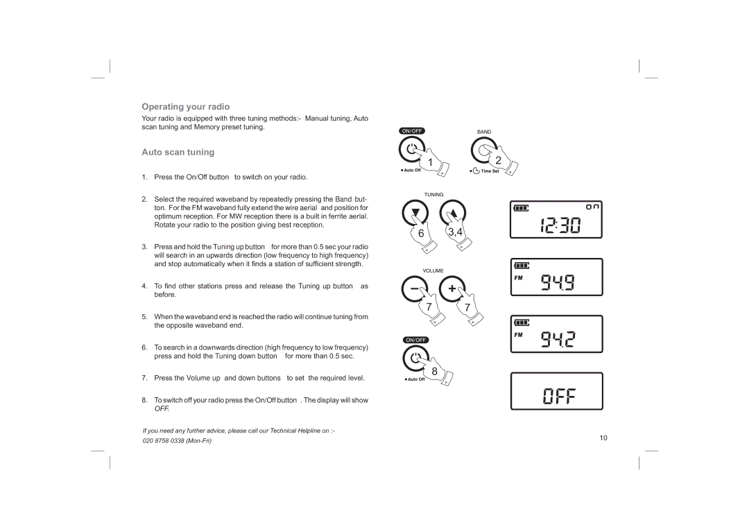 Roberts Radio R9958 manual Operating your radio, Auto scan tuning 