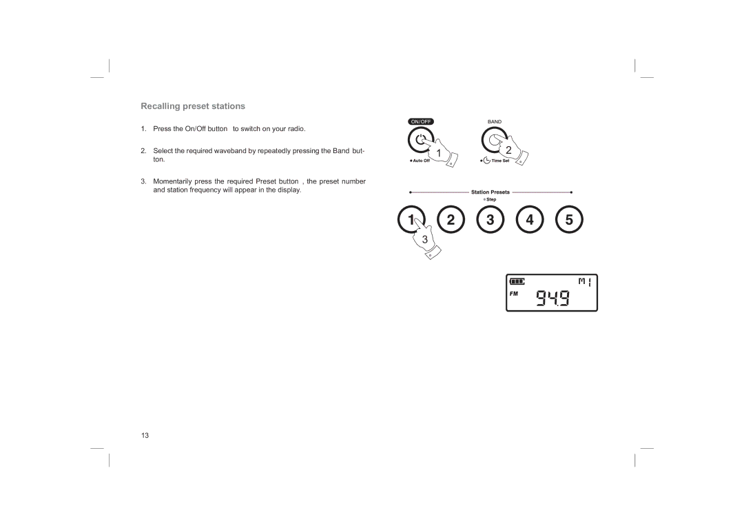 Roberts Radio R9958 manual Recalling preset stations 