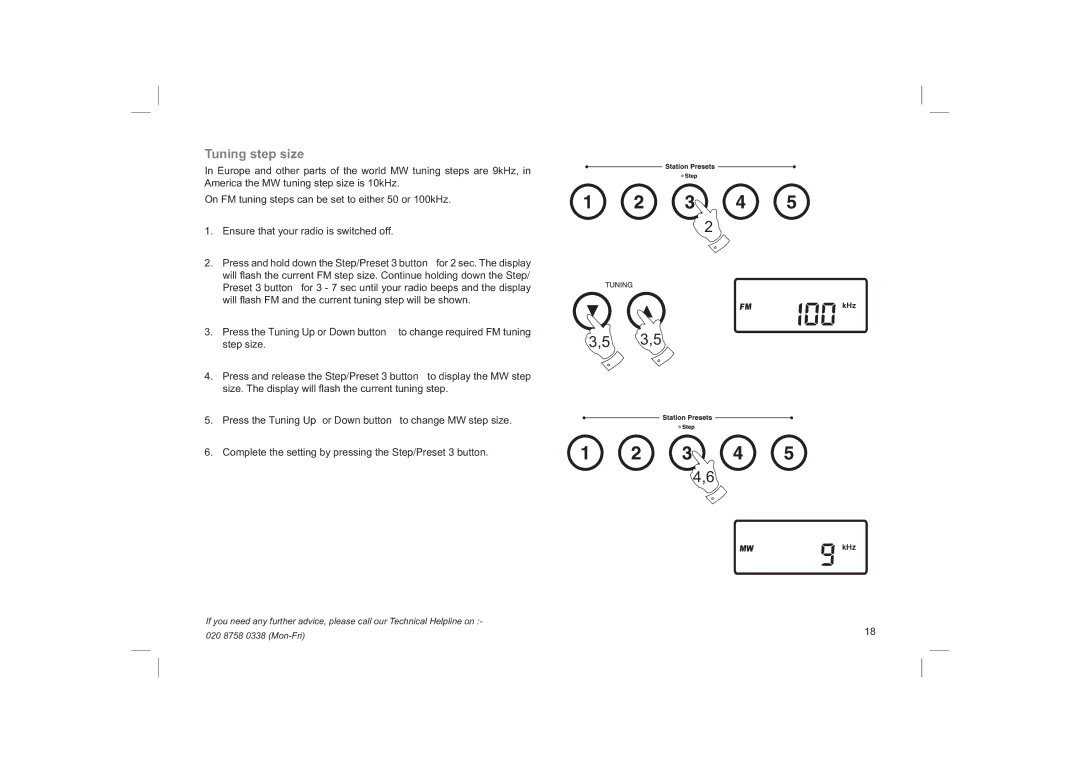 Roberts Radio R9958 manual Tuning step size 