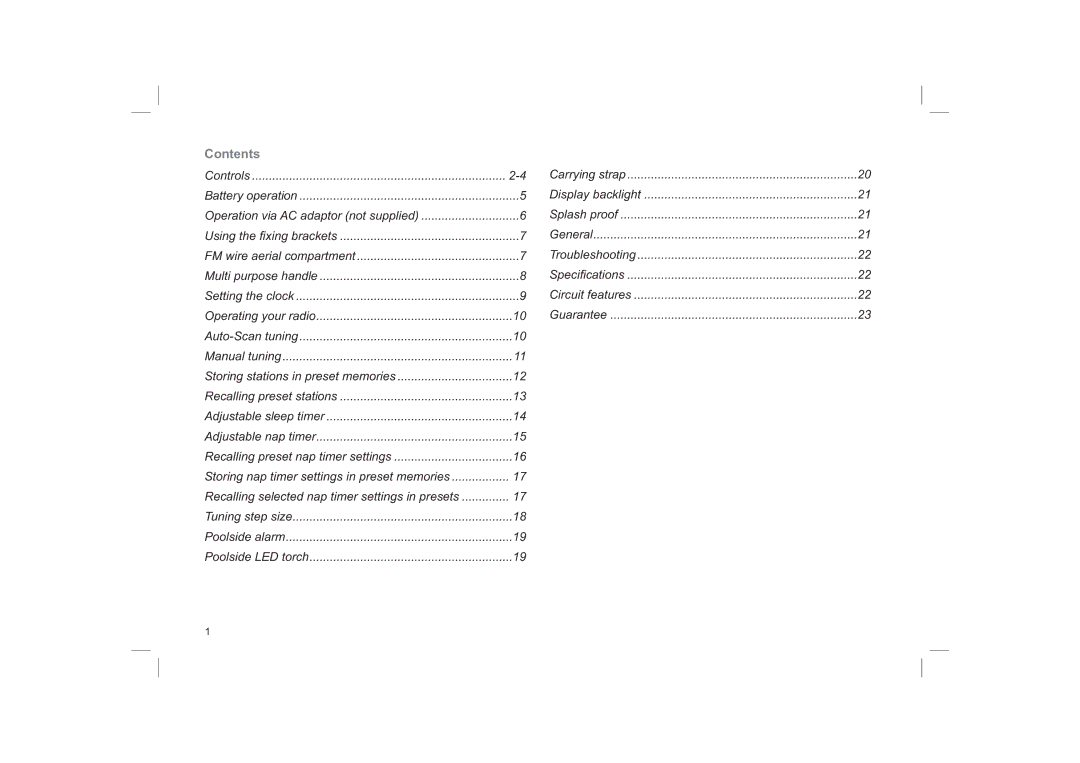 Roberts Radio R9958 manual Contents 