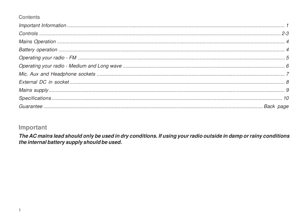 Roberts Radio R9966 manual Contents 