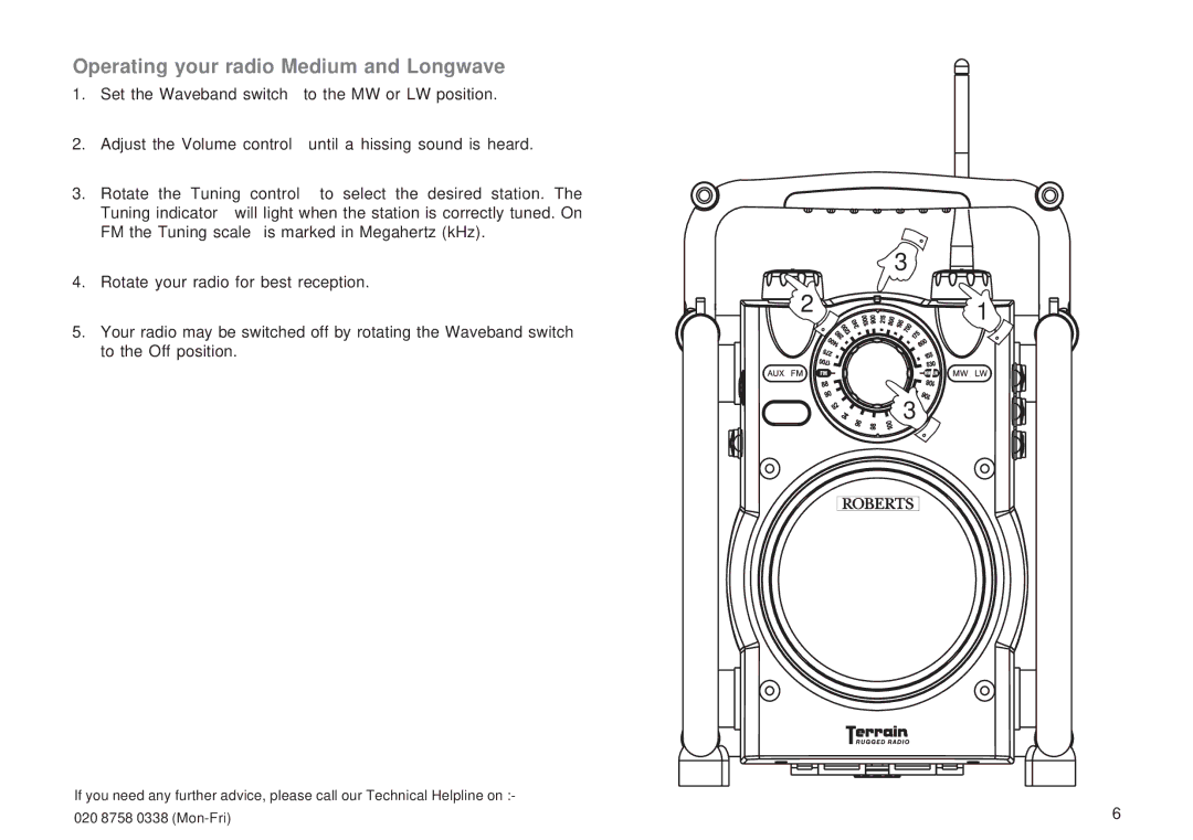 Roberts Radio R9966 manual Operating your radio Medium and Longwave 