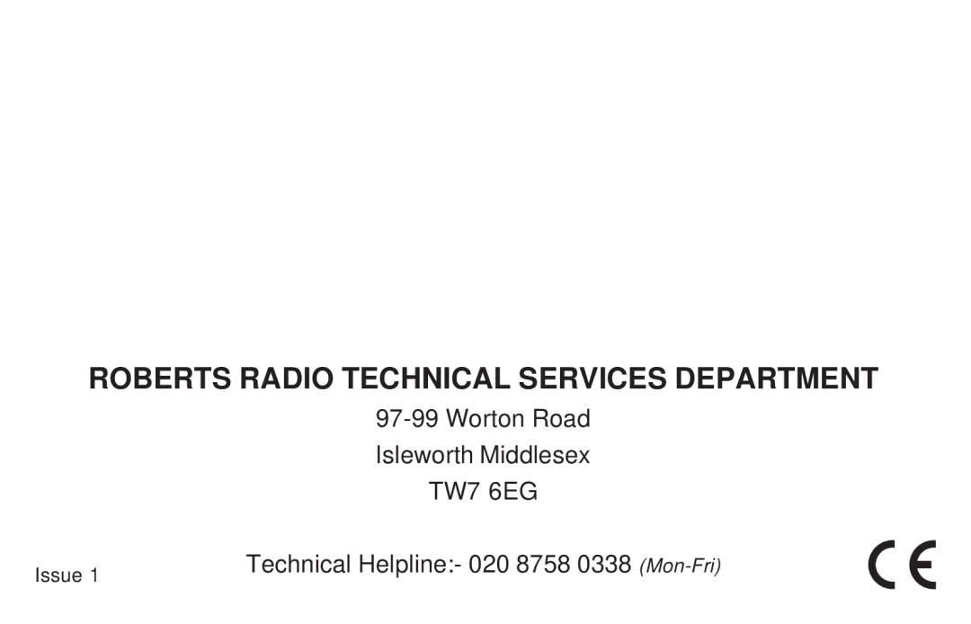 Roberts Radio R9967 manual Roberts Radio Technical Services Department 