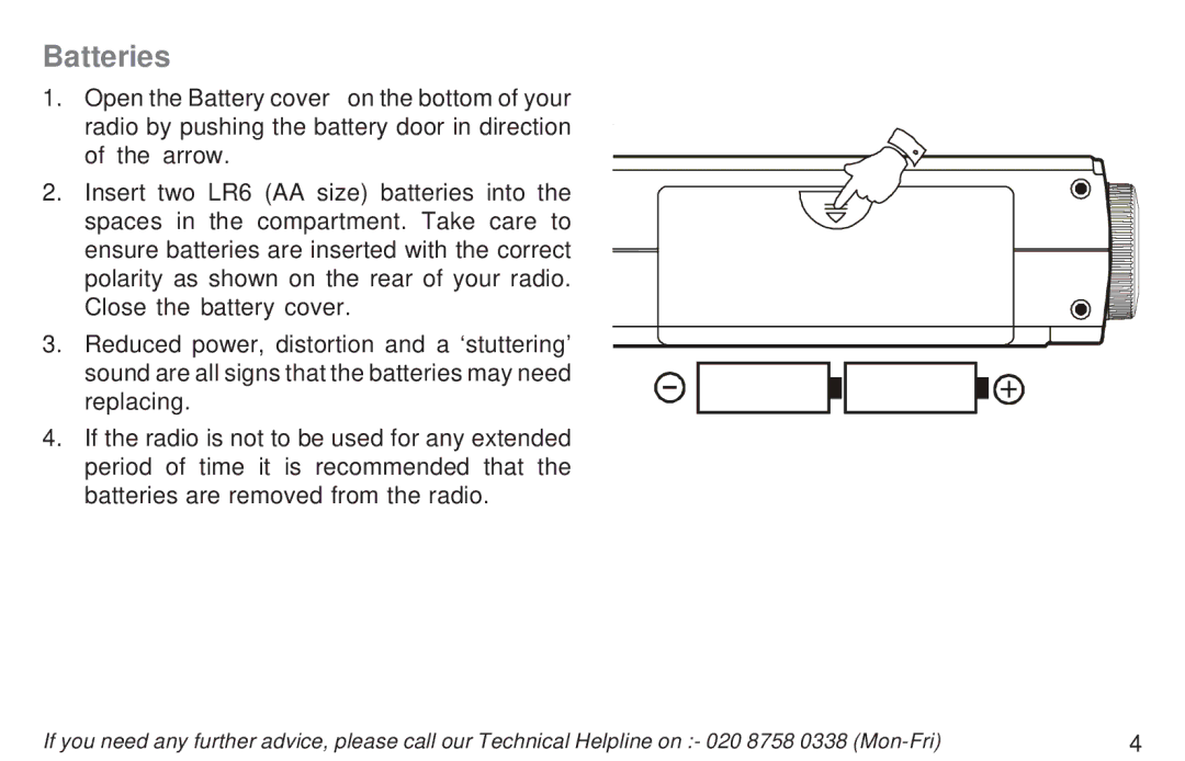 Roberts Radio R9967 manual Batteries 