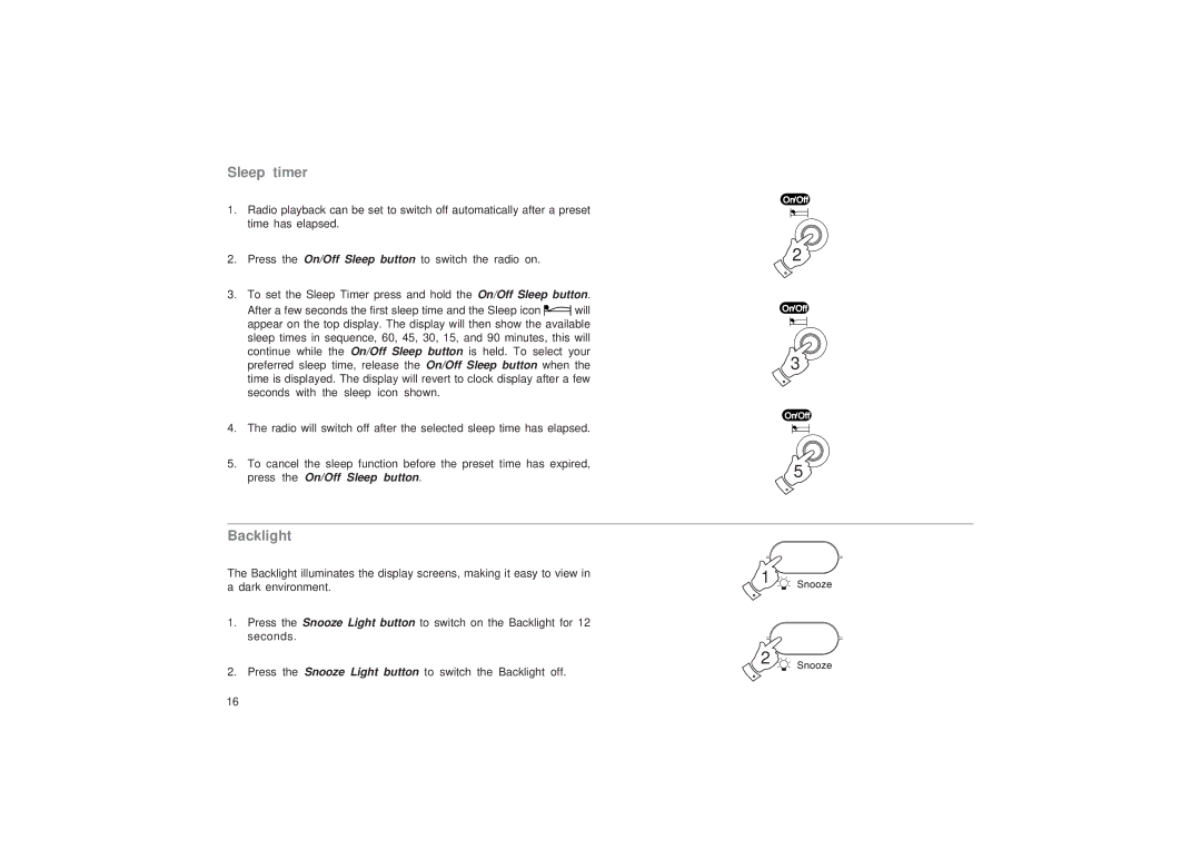 Roberts Radio R9968 manual Sleep timer, Backlight 