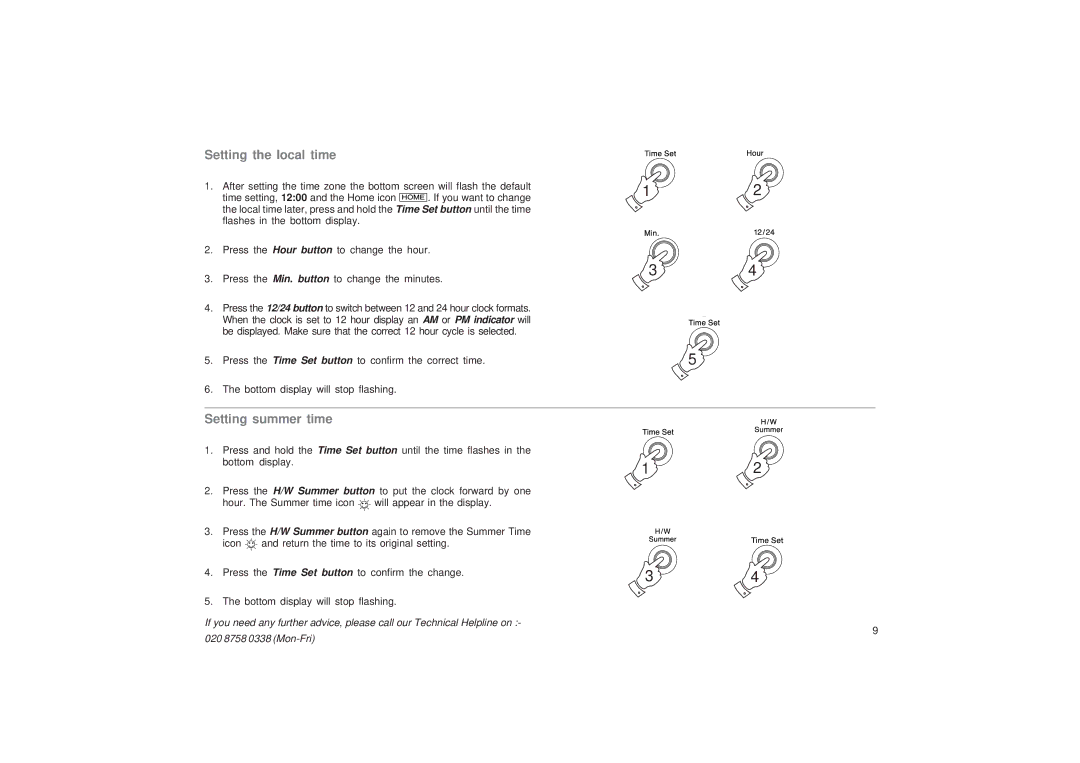 Roberts Radio R9968 manual Setting the local time, Setting summer time 