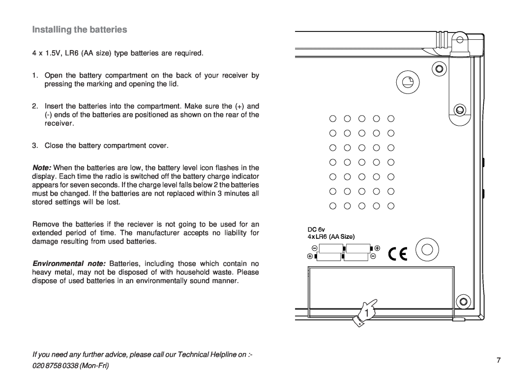 Roberts Radio R9969 manual Installing the batteries 