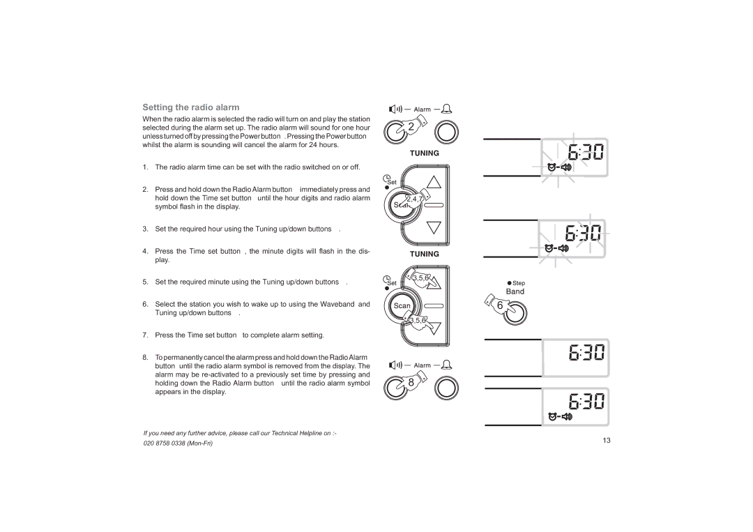 Roberts Radio R9974 manual Setting the radio alarm 