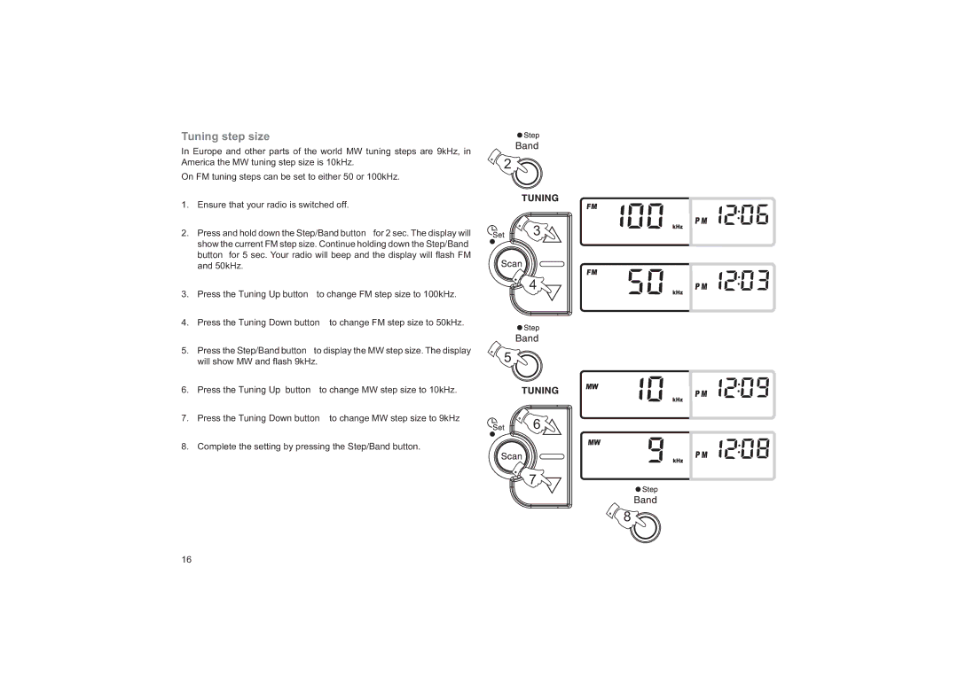 Roberts Radio R9974 manual Tuning step size 