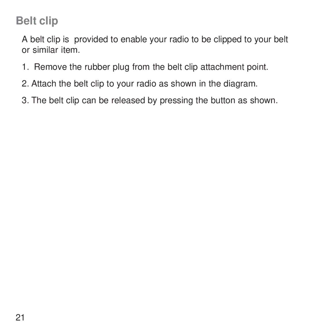 Roberts Radio R9988 operating instructions Belt clip 