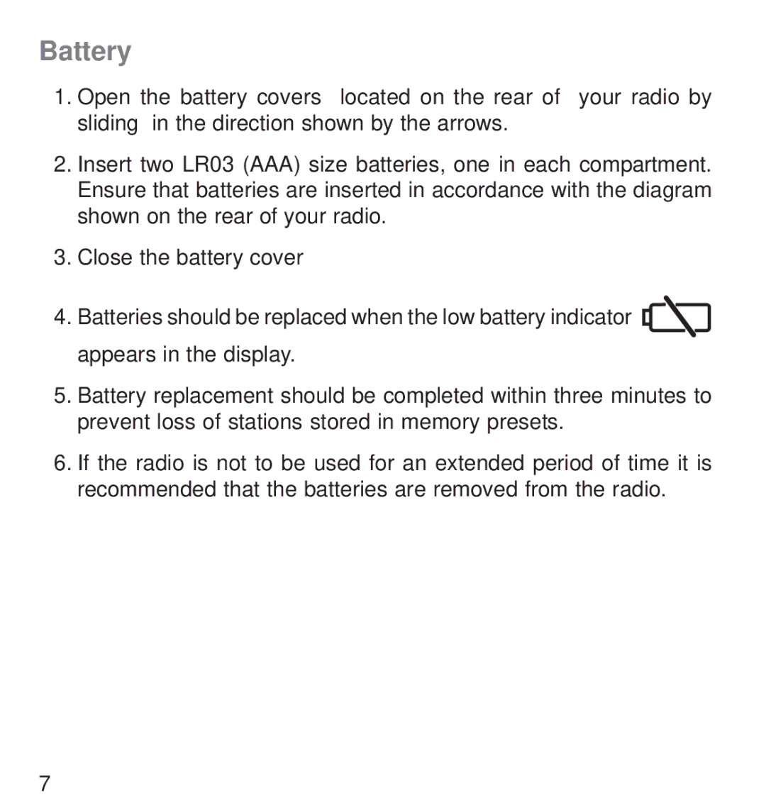 Roberts Radio R9988 operating instructions Battery 