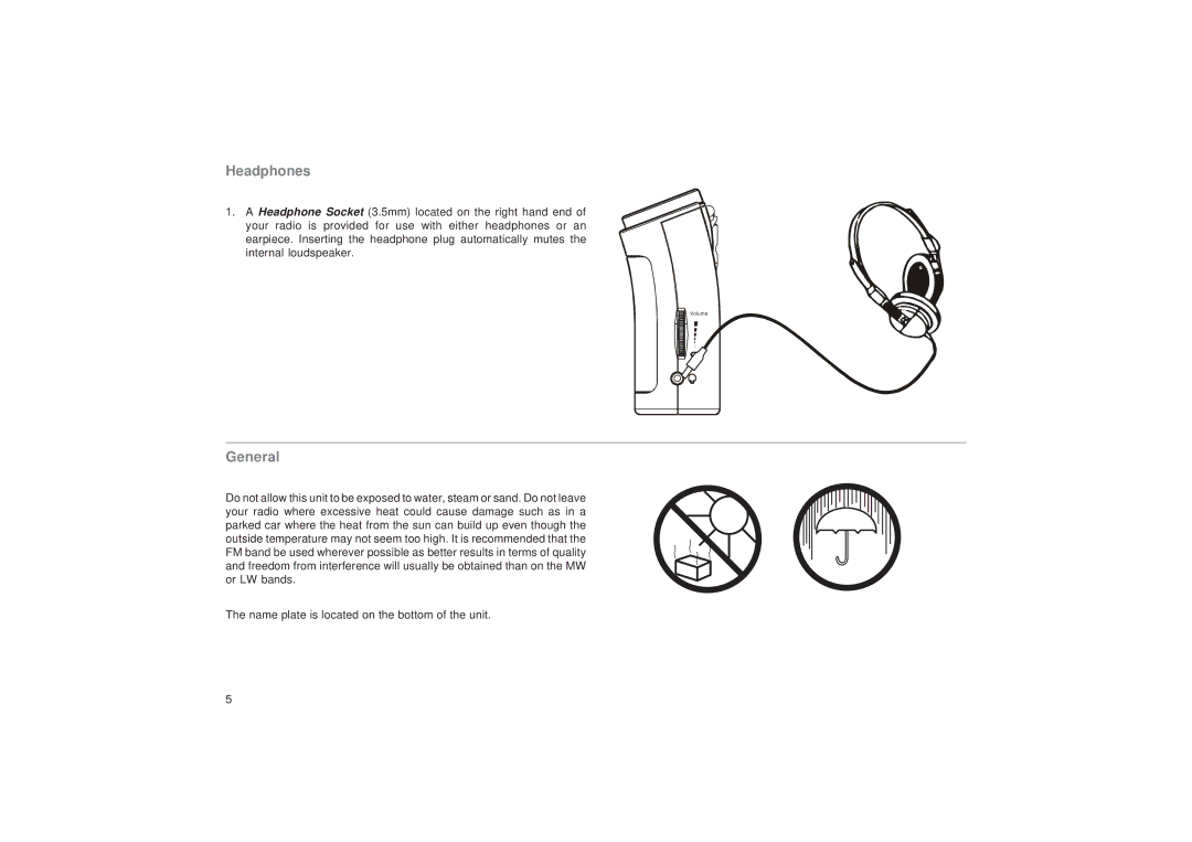 Roberts Radio R9993 manual Headphones, General 