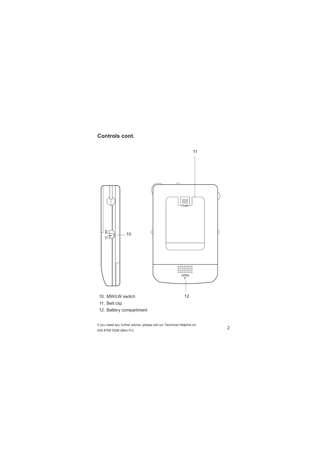 Roberts Radio R9994 operating instructions 10. MW/LW switch Belt clip Battery compartment 