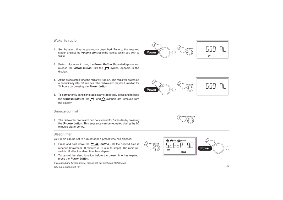 Roberts Radio R9999 manual Wake to radio, Snooze control, Sleep timer 