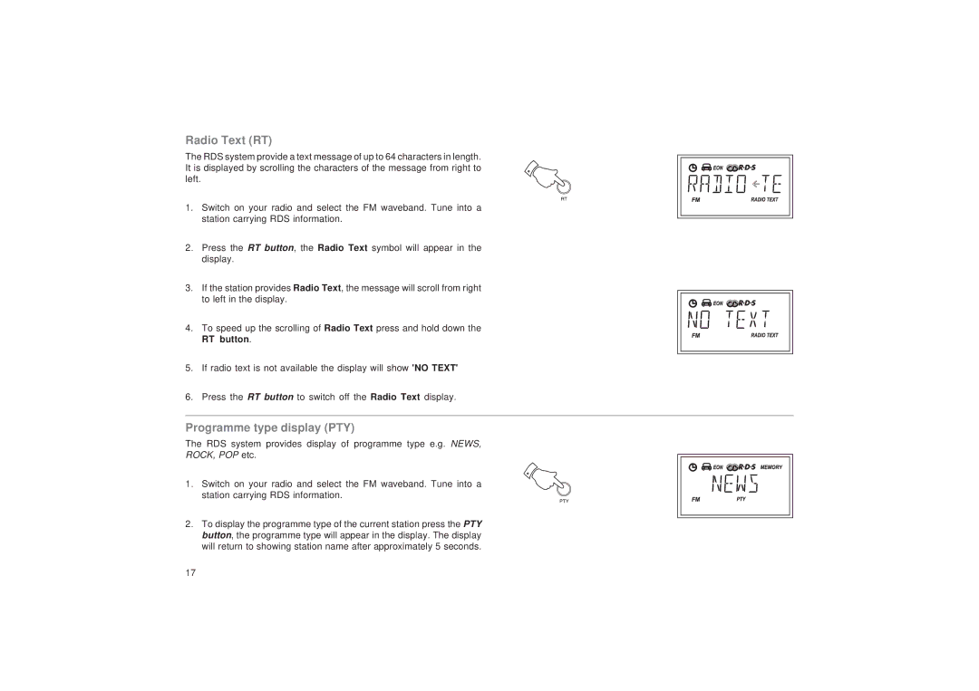 Roberts Radio R9999 manual Programme type display PTY 