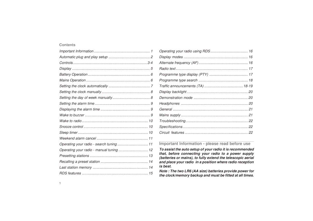 Roberts Radio R9999 manual Important Information please read before use 