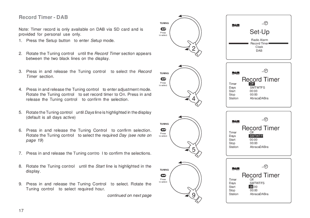 Roberts Radio RD-1 manual Record Timer DAB 