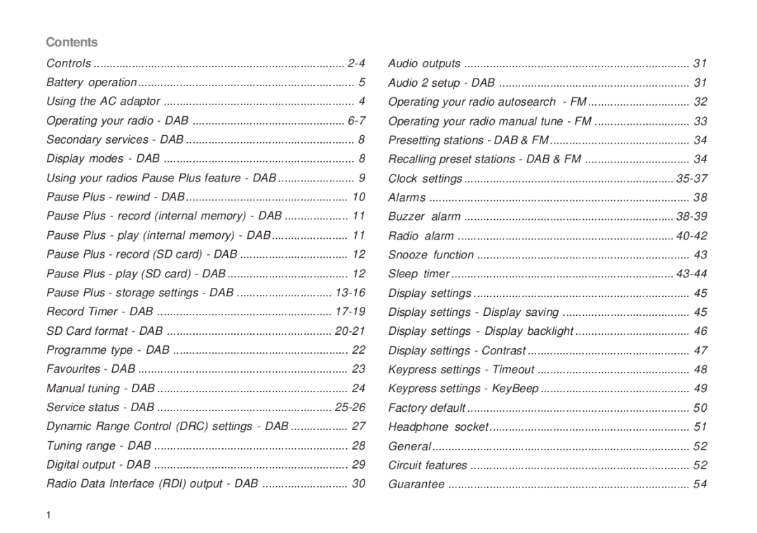 Roberts Radio RD-1 manual Contents 