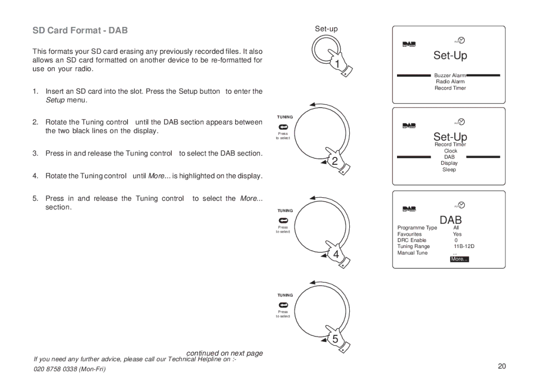 Roberts Radio RD-1 manual Set-Up, SD Card Format DAB 