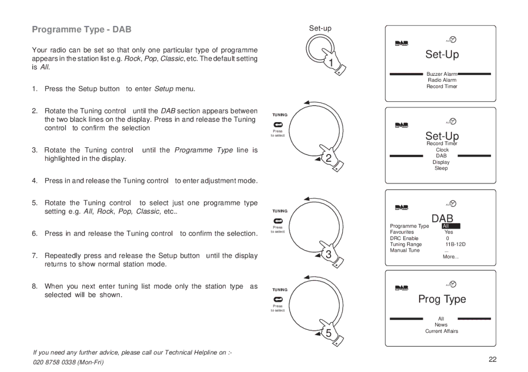 Roberts Radio RD-1 manual Prog Type, Programme Type DAB 