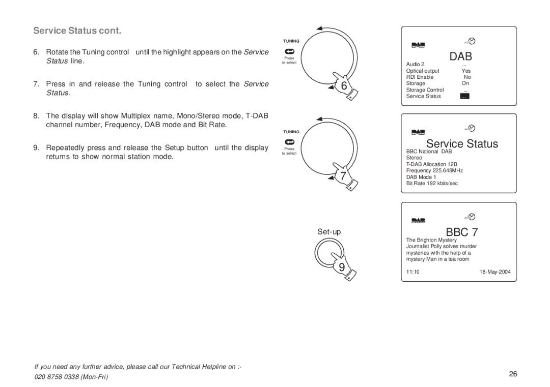 Roberts Radio RD-1 manual Service Status 