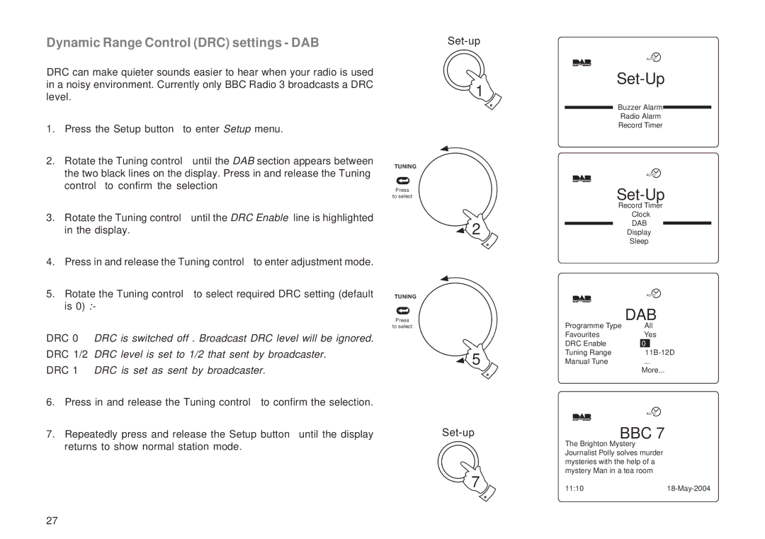 Roberts Radio RD-1 manual Dynamic Range Control DRC settings DAB 