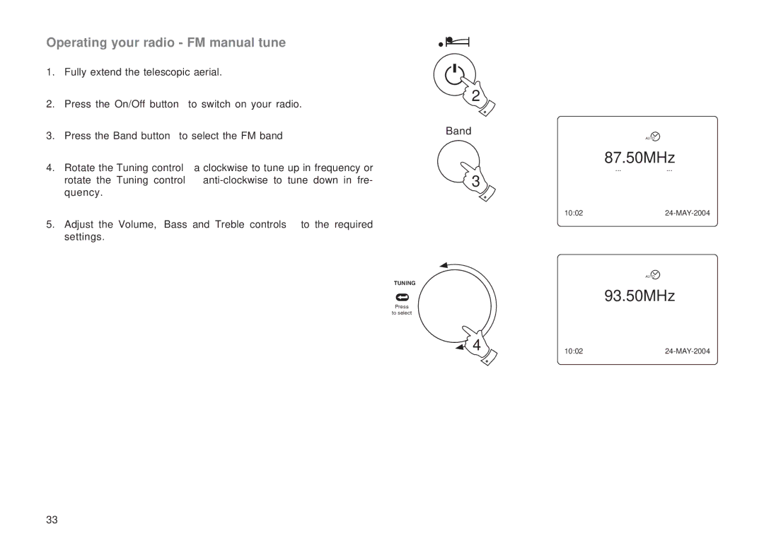 Roberts Radio RD-1 93.50MHz, Operating your radio FM manual tune 