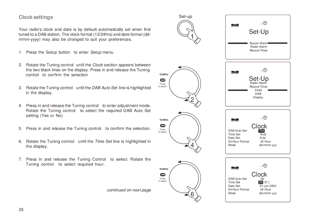 Roberts Radio RD-1 manual Clock settings 