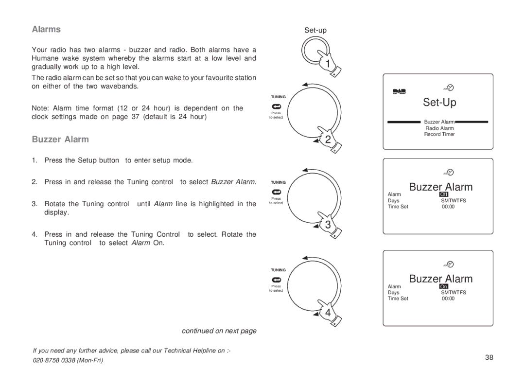 Roberts Radio RD-1 manual Buzzer Alarm, Alarms 