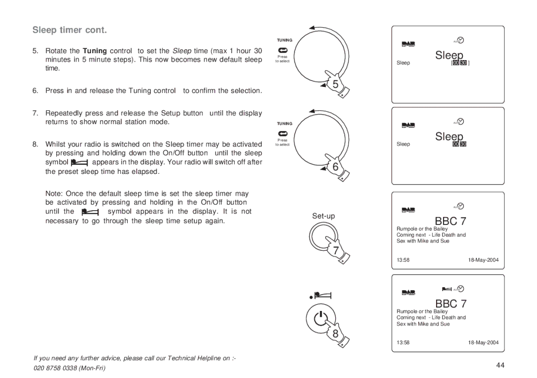 Roberts Radio RD-1 manual Rotate the Tuning control to set the Sleep time max 1 hour 