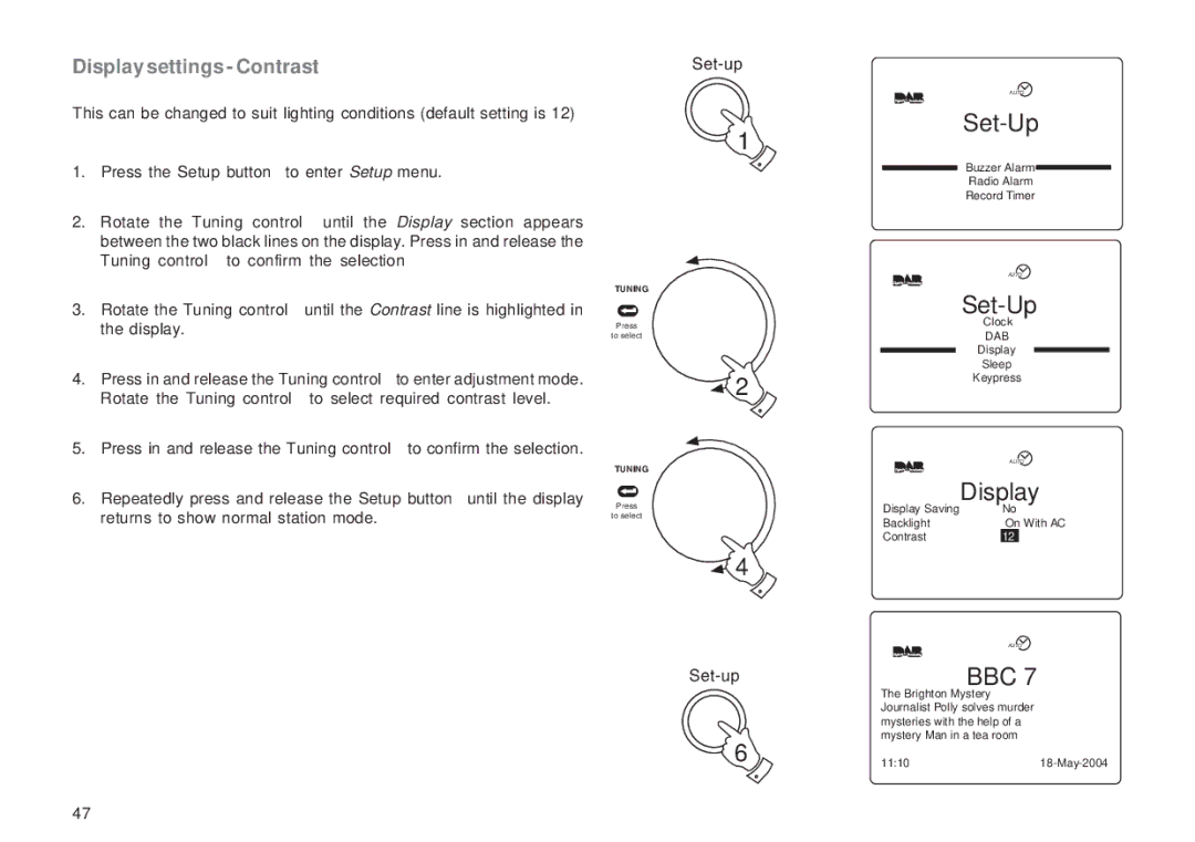 Roberts Radio RD-1 manual Display settings Contrast 