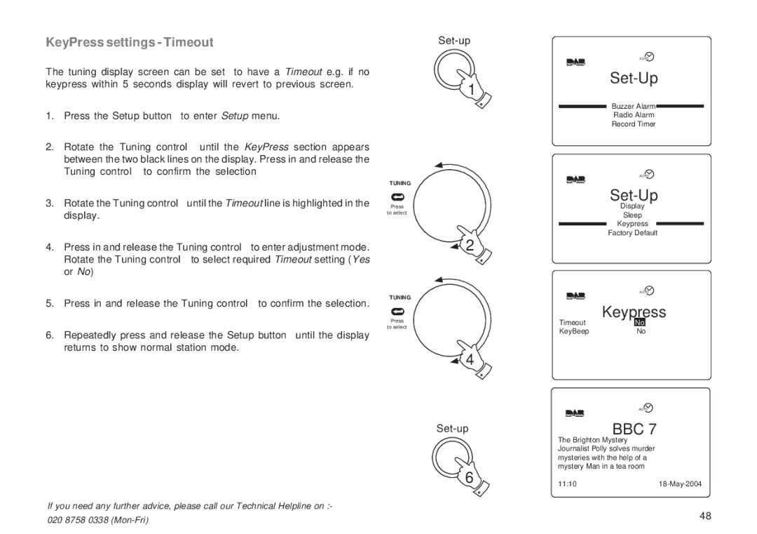 Roberts Radio RD-1 manual Keypress, KeyPress settings Timeout 