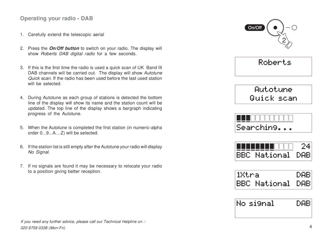 Roberts Radio RD-11 manual Operating your radio DAB 