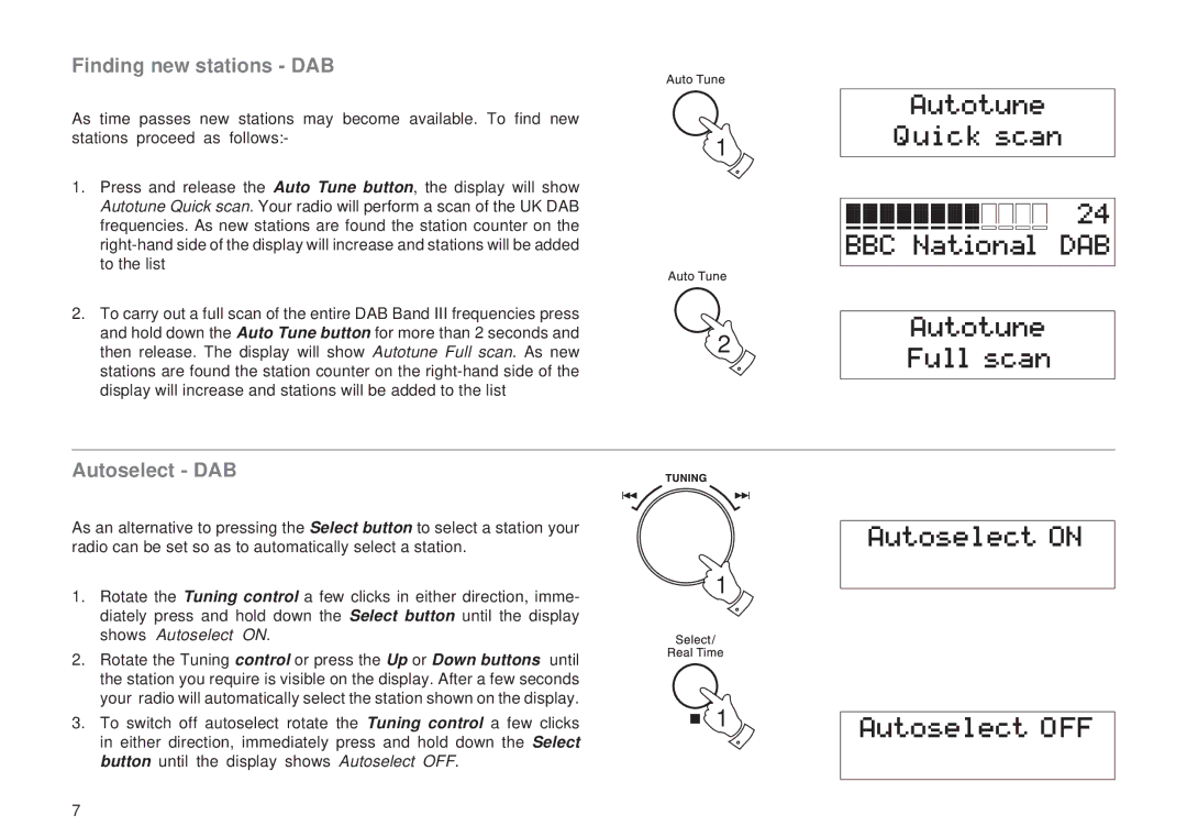 Roberts Radio RD-11 manual Finding new stations DAB, Autoselect DAB 