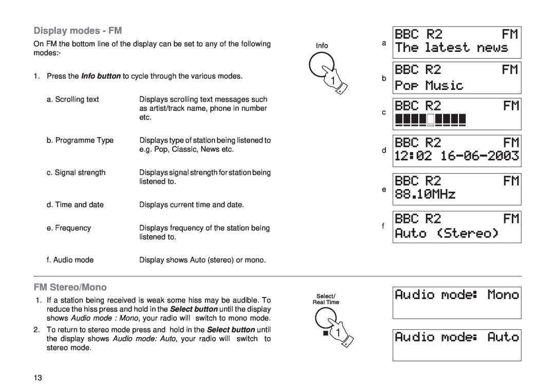 Roberts Radio RD-11 manual Display modes - FM, FM Stereo/Mono 