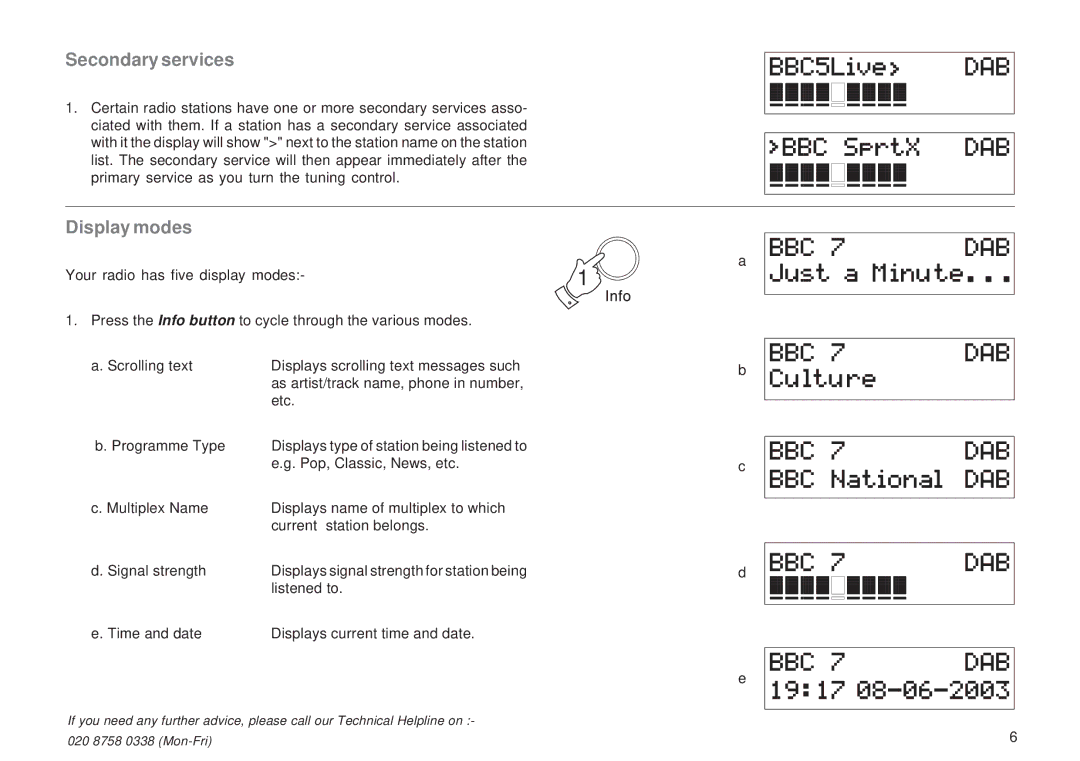 Roberts Radio RD-12 manual Secondary services, Display modes 