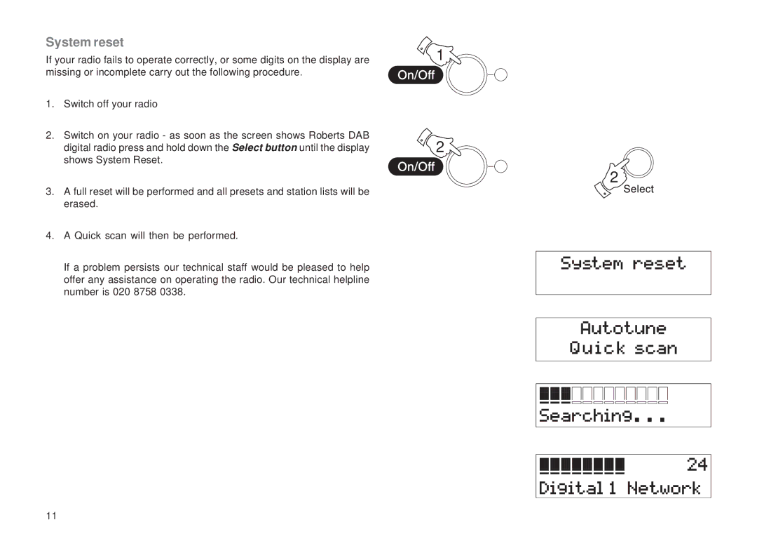 Roberts Radio RD-12CFM manual System reset 