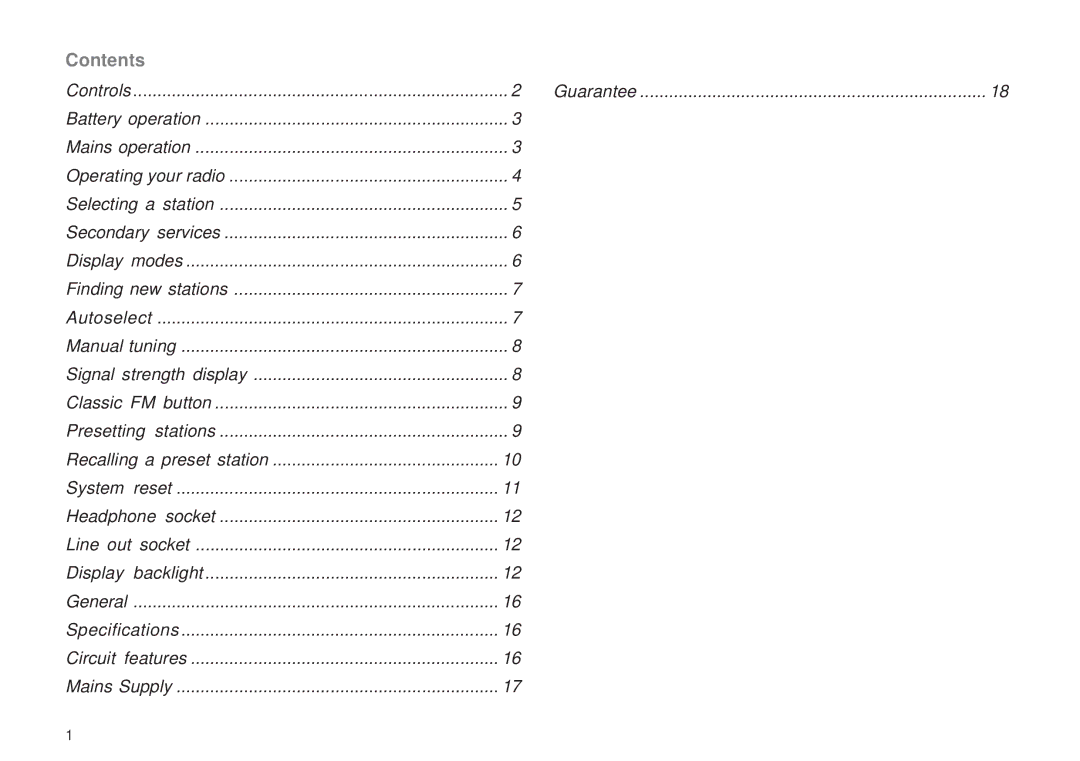 Roberts Radio RD-12CFM manual Contents 