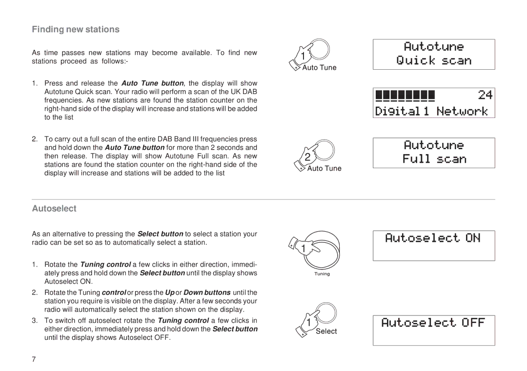 Roberts Radio RD-12CFM manual Finding new stations, Autoselect 