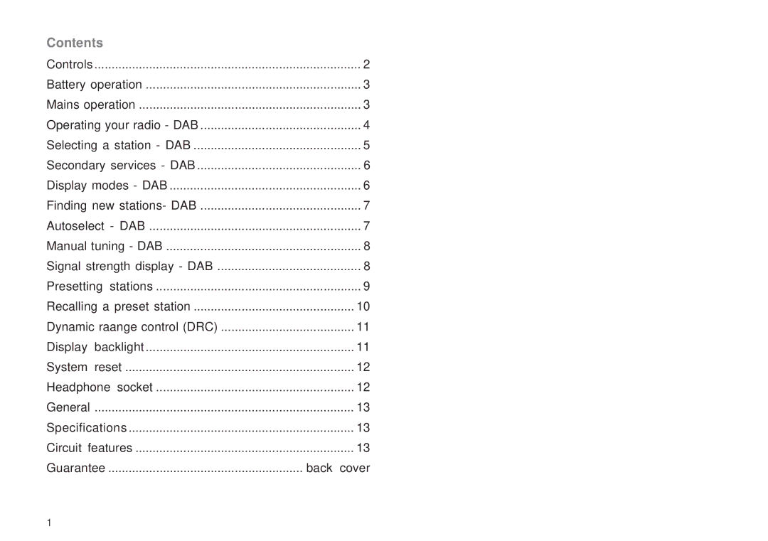 Roberts Radio RD-15 manual Contents 