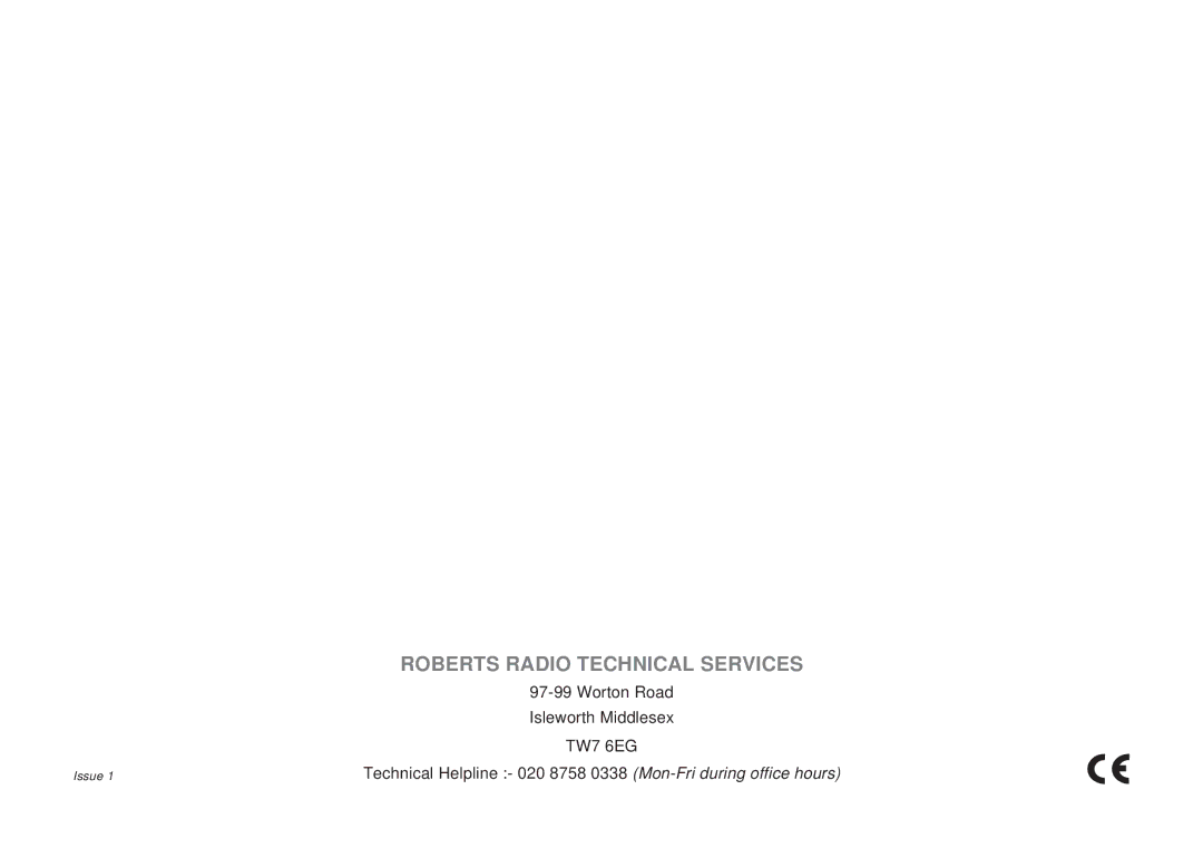 Roberts Radio RD-18 manual Roberts Radio Technical Services 